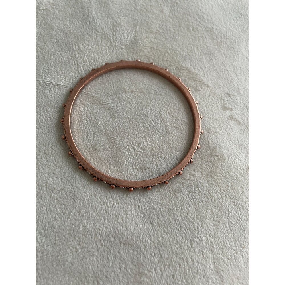 Vintage Rose Gold Tone Thin Bangle Bracelet Rhinestone & Beaded Detailing